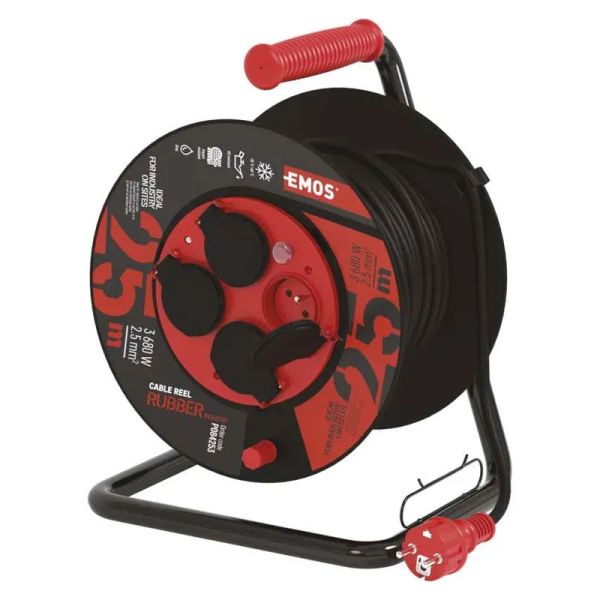 Prodlužovací kabel na bubnu – 4 zásuvky 25 m EMOS P084253