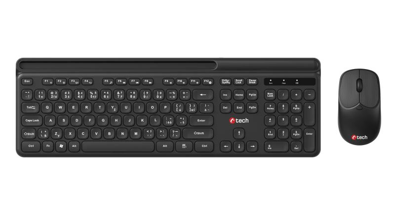 Klávesnice C-TECH Quallis WLKMC-05, bezdrátový combo set s myší, černý, USB, CZ/SK