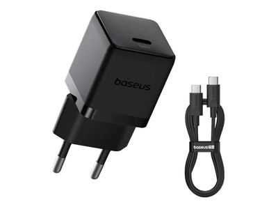 Baseus Palm Fast Nabíječka USB-C 20W + Datový Kabel USB-C/USB-C 1m Black