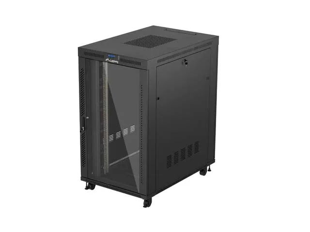 19" Volně stojící racková skříň 27u/800x1200 (flat pack) s prosklenými dveřmi lcd černá lanberg