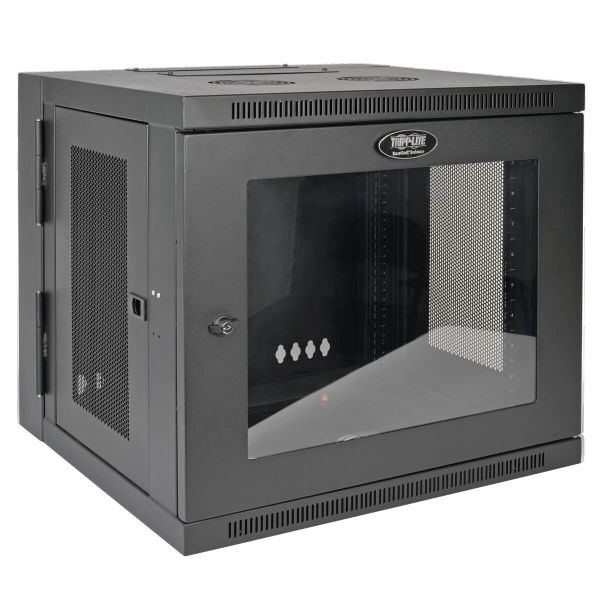 Skříň SmartRack 10U, Š=600mm, Hl=550mm, hloubka pro přepínače, prosklené dveře, montáž na stěnu
