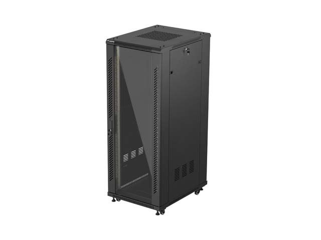 19" Volně stojící racková skříň 32u/600x800 (flat pack) s prosklenými dveřmi černá lanberg