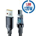 MEGATECH Kabel USB-A/USB-C, Displ, 120W, 1.5m, černý