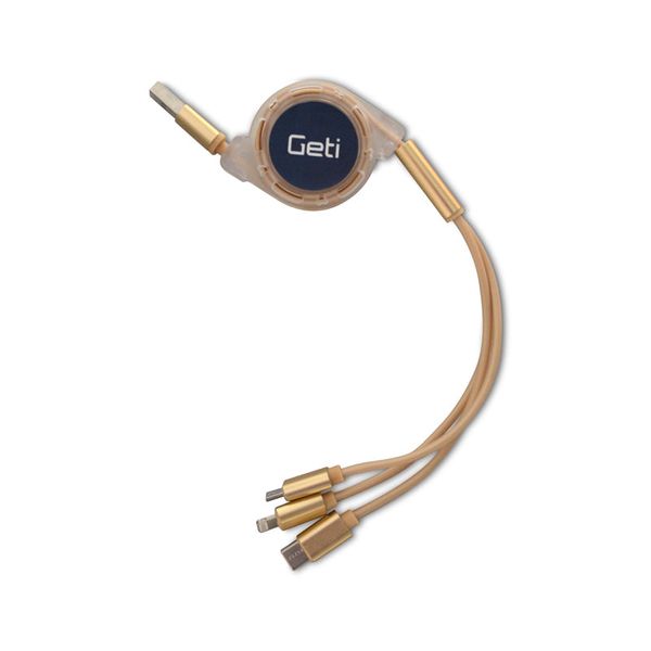 Kabel GETI GCU 05 USB 3v1 zlatý samonavíjecí