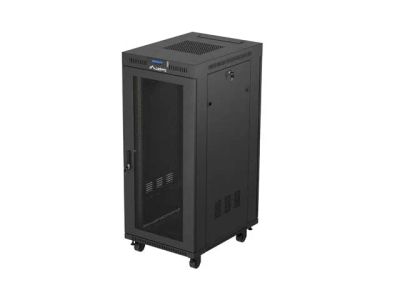 19" Volně stojící racková skříň 27u/600x800 (flat pack) se síťovými dveřmi lcd černá lanberg V2