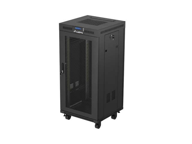 19" Volně stojící racková skříň 24U 600X600 černá s perforovanými dveřmi lanberg (flat pack) V2