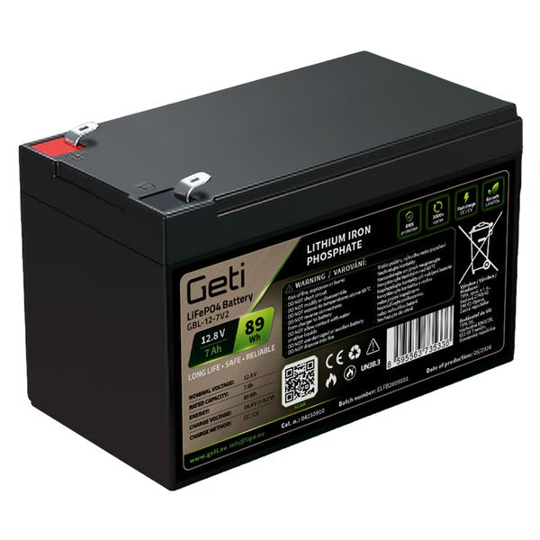 Baterie LiFePO4 12,8 V 7 Ah GETI GBL-12-7V2