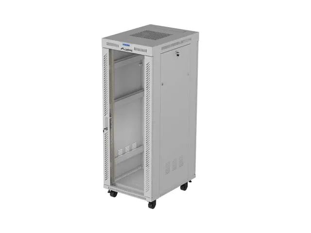 19" Volně stojící racková skříň 32U 600X800 šedé skleněné dveře lcd lanberg (flat pack) V2