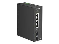 D-Link DIS 100G-06P - Přepínač - průmyslový - neřízený - 4 x 10/100/1000 (PoE) + 2 x gigabitů SFP - lze montovat na konzolu DIN