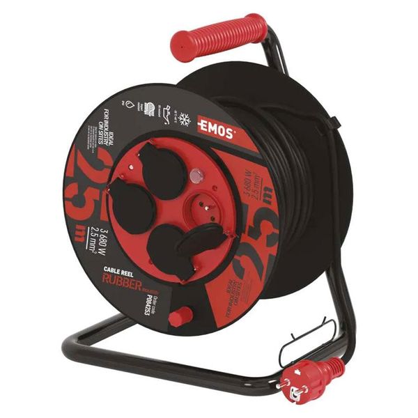 Prodlužovací kabel na bubnu – 4 zásuvky 25 m EMOS P084253