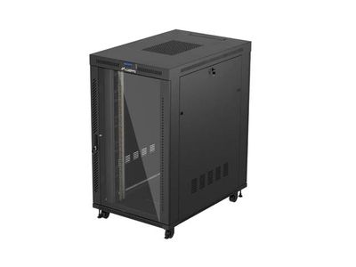 19" Volně stojící racková skříň 27u/800x1200 (flat pack) s prosklenými dveřmi lcd černá lanberg