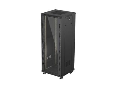 Lanberg 19" volně stojící racková skříň 32u/600x600 (flat pack) s prosklenými dveřmi černá
