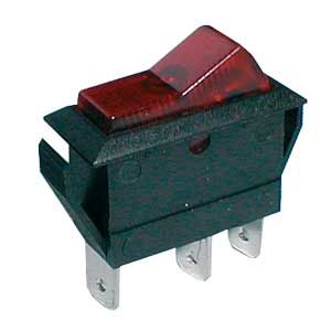 Přepínač kolébkový 2pol./3pin ON-OFF 20A/12VDC prosvětlený červený