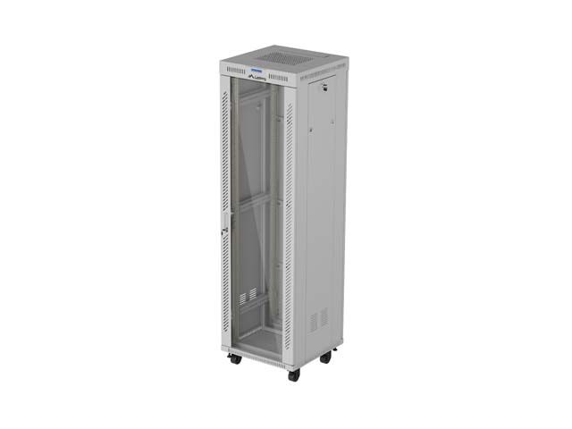 19" Volně stojící racková skříň 42U 600X600 šedé skleněné dveře lcd lanberg (flat pack) V2