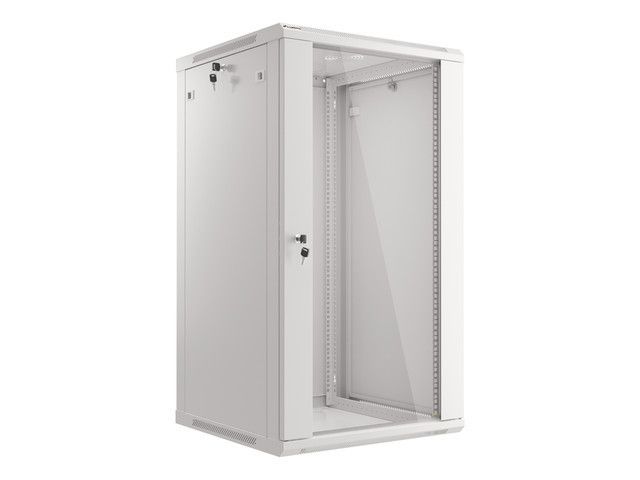 Lanberg 19" racková skříň pro montáž na stěnu 22u/600x600 (flat pack) s prosklenými dveřmi šedá V2