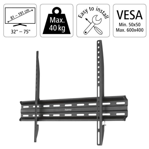 HAMA nástenný držiak TV, 600x400, do 75", 40kg