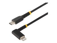 Right-Angled Heavy Duty Aramid Fiber USB Type-C to Lightning Charging/Sync Cord - Apple MFi Certified - Rugged iPhone Lightning Cable - Kabel Lightning - USB-C s piny (male) do Lightning s piny (male) - 1 m - černá