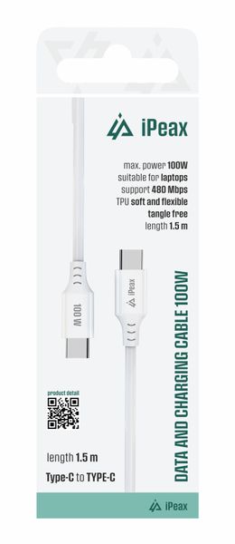 Tpu kábel usb-c / usb-c 1,5m, 5A, 100W biely