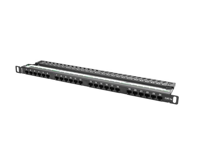 Patch panel 24 portů 0,5u 19" CAT.5E utp černý lanberg