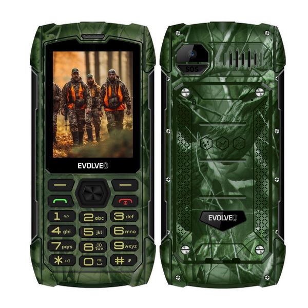 EVOLVEO StrongPhone H1, IP68 odolný Dual SIM telefon, 2,8"LCD, 5000mAh, Powerbanka, lovec. kamufláž