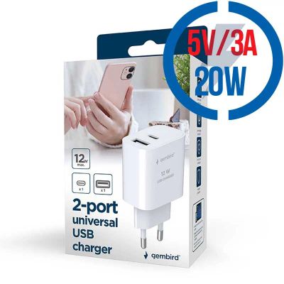 GEMBIRD TA-UC-PDQC20-W-01, Nabíječka, USB/USB-C