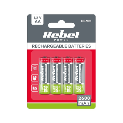 Nabíjecí baterie AA (R06) 1,2V/2600mAh REBEL 4ks / blister BAT2012