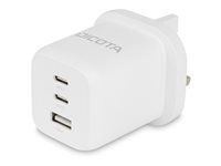 Síťový adaptér - kompaktní, GaN - 65 watt - 5 A - PD 3.0 - 3 výstupní konektory (2 x USB-C, USB) - bílá - Velká Británie