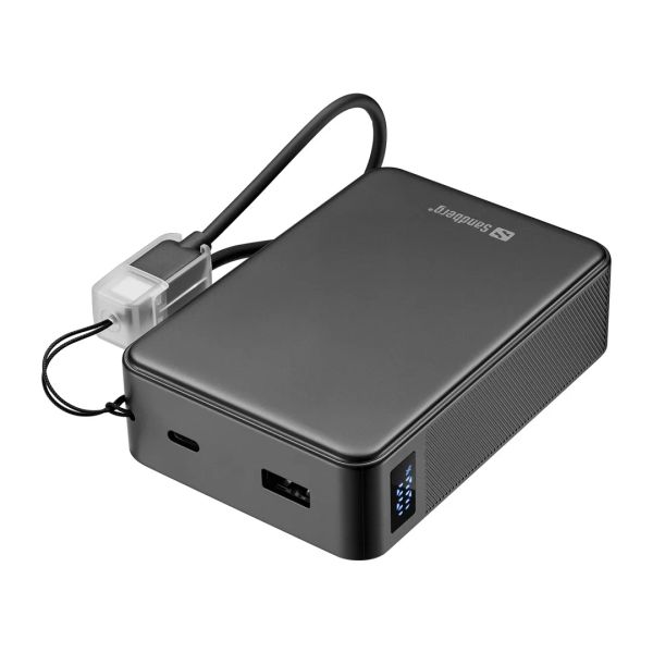 Sandberg Nano Powerbank 20000 mAh PD20W, kompaktní powerbanka s USB-C kabelem, černá