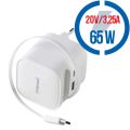 INTENSO W65ACIC GaN, USB-A/C, Nabíječka, 65W, bílá