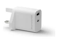 Síťový adaptér - 25 Watt - 3 A - 2 výstupní konektory (USB-C, USB typ A) - bílá - Velká Británie