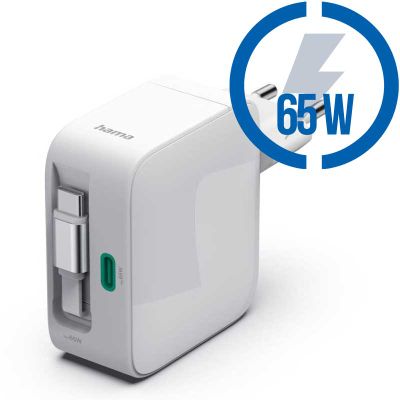 HAMA GaN, Rychlonabíječka, 2x USB-C PD/QC 65W Odn