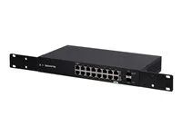 Přepínač - řízený - 16 x 10/100/1000 + 2 x gigabitů SFP - Lze montovat do rozvaděče, pro připevnění na zeď - PoE Passthrough - napájení DC