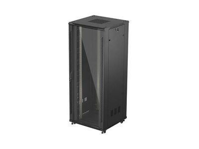 19" Volně stojící racková skříň 42U 800X800 černé skleněné dveře lanberg (ploché balení)