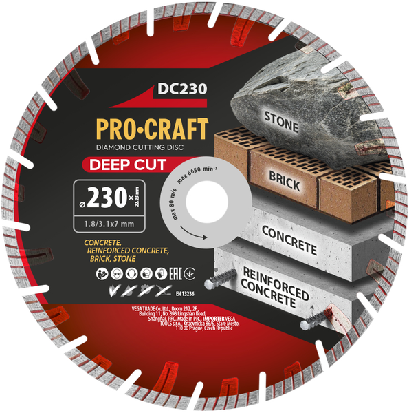 Diamantový řezný kotouč 230 mm PROCRAFT DC230 Deep Cut